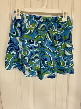High-Waist Ruffled Shorts in Blue Multi